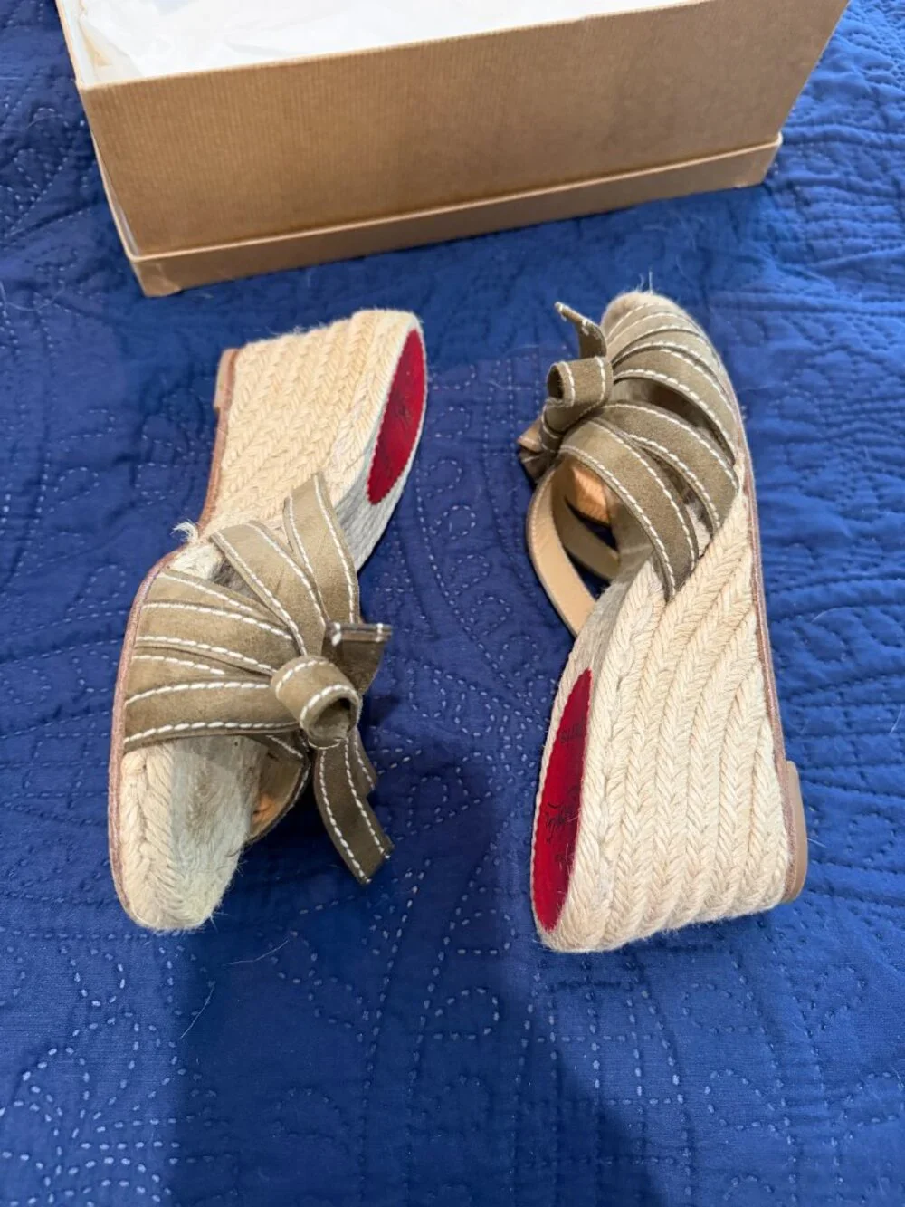 Christian Louboutin Tiburon Natural Strappy Wedge Heels Sandals Size 8